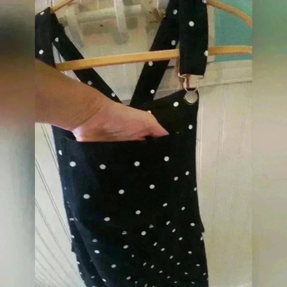 Black and White Polka Dot Denim Overalls Dress , Love First Size Large - Picture 2 of 5